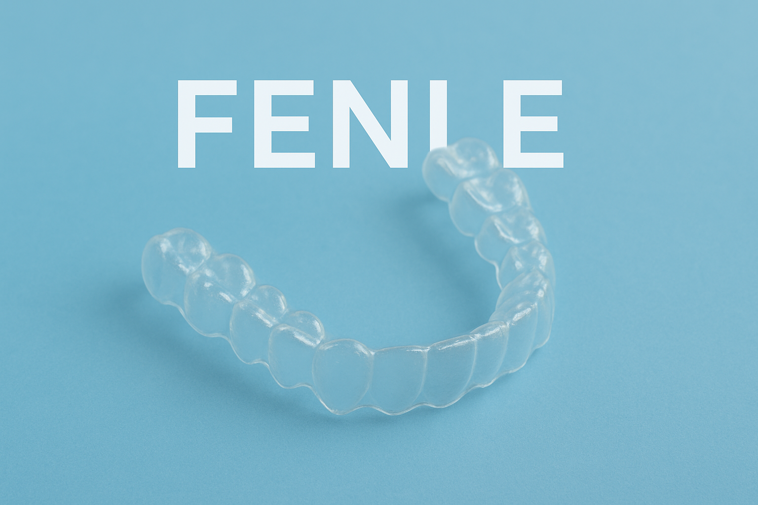 Clear dental aligner on a blue background, designed for teeth straightening and orthodontic treatment.